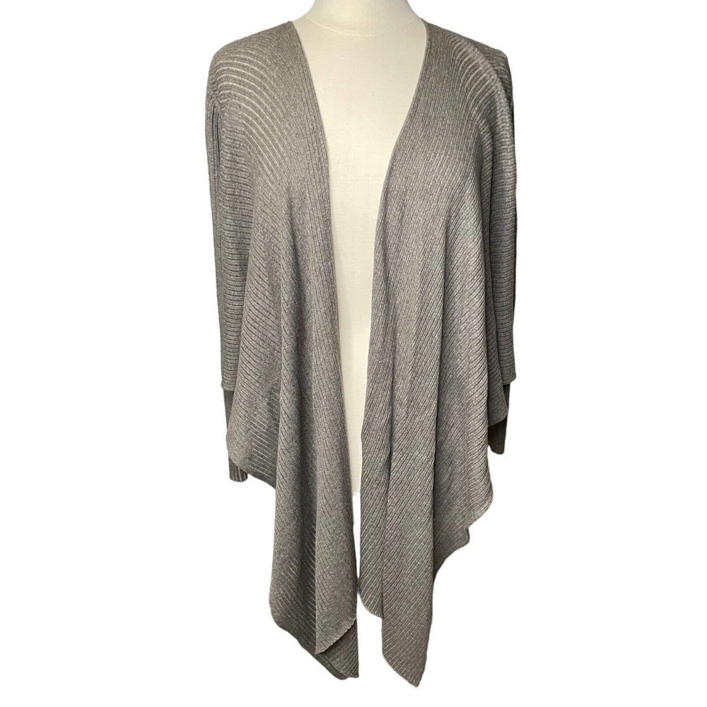 Eileen Fisher Open Cardigan Waterfall Drapey Gray Ribbed Sweater Women’s Small